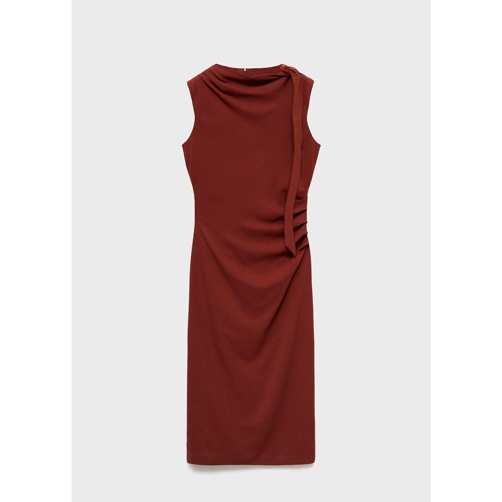 MANGO - Ruched dress with knot detail burnt orange - 2 - Woman